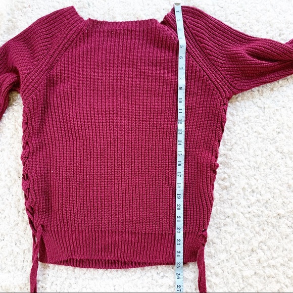 Don't Ask Why Maroon Lace Up Knit Sweater - Picture 5 of 7